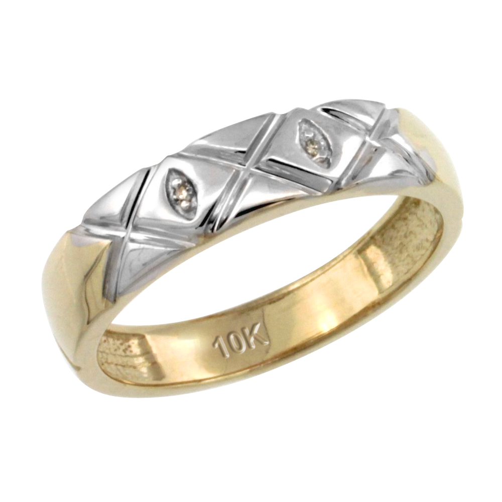 10k Gold Ladies' Diamond Wedding Ring Band, w/ 0.013 Carat Brilliant Cut Diamonds, 5/32 in. (4.5mm) wide