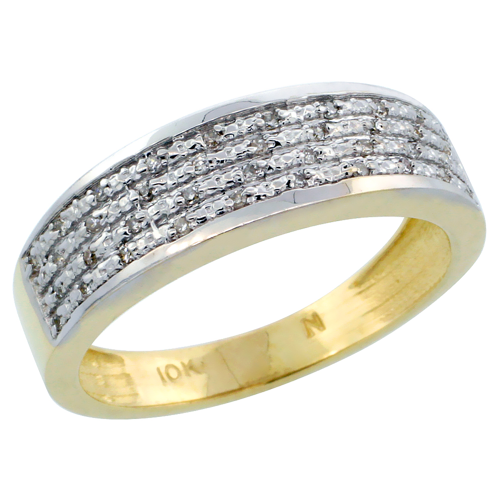 14k Gold Men&#039;s Diamond Ring Band w/ 0.12 Carat Brilliant Cut Diamonds, 1/4 in. (6.5mm) wide