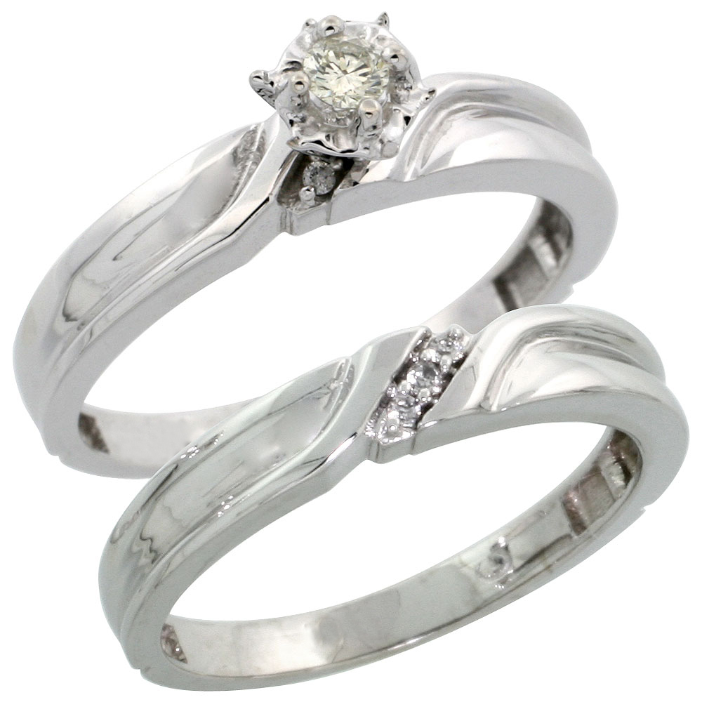 14k White Gold 2-Piece Diamond Engagement Ring Band Set w/ 0.17 Carat Brilliant Cut Diamonds, 3/16 in. (5mm) wide