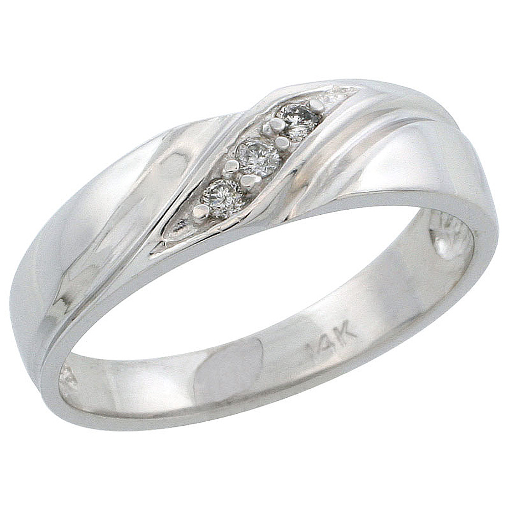 14k White Gold Ladies&#039; Diamond Ring Band w/ 0.06 Carat Brilliant Cut Diamonds, 3/16 in. (5mm) wide