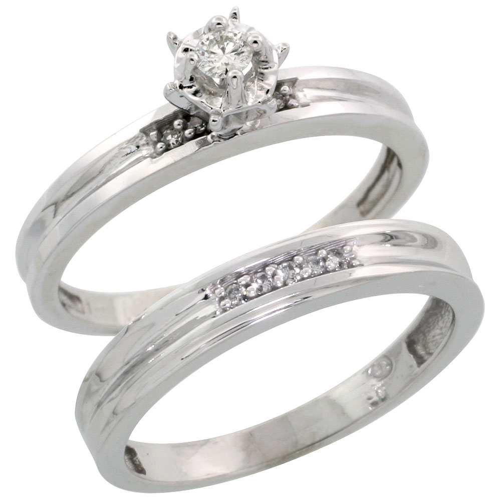14k White Gold 2-Piece Diamond Engagement Ring Band Set w/ 0.35 Carat Brilliant Cut Diamonds, 1/8 in. (3mm) wide