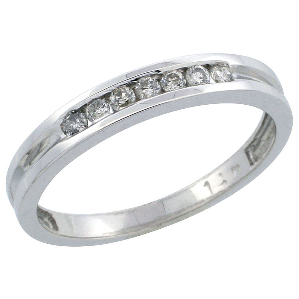 14k White Gold Ladies&#039; Diamond Ring Band w/ 0.15 Carat Brilliant Cut Diamonds, 1/8 in. (3mm) wide
