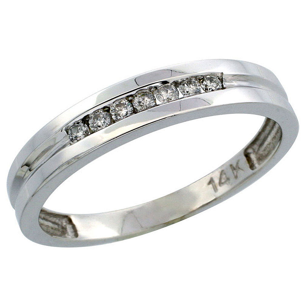 14k White Gold Men&#039;s Diamond Ring Band w/ 0.15 Carat Brilliant Cut Diamonds, 5/32 in. (4mm) wide