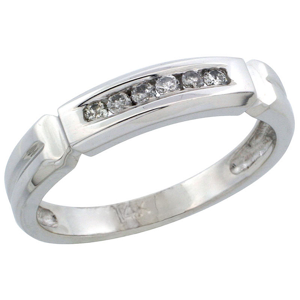 14k White Gold Ladies&#039; Diamond Ring Band w/ 0.10 Carat Brilliant Cut Diamonds, 5/32 in. (4mm) wide