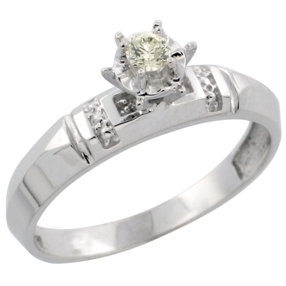 14k White Gold Diamond Engagement Ring w/ 0.16 Carat Brilliant Cut Diamonds, 5/32 in. (4mm) wide