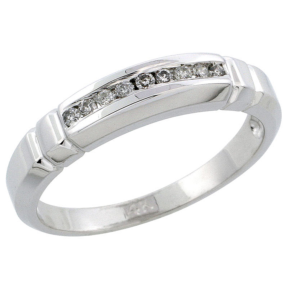 14k White Gold Ladies&#039; Diamond Ring Band w/ 0.09 Carat Brilliant Cut Diamonds, 5/32 in. (4mm) wide