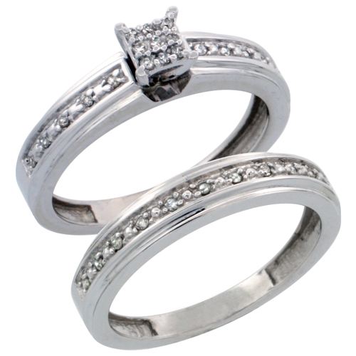 10k White Gold 2-Piece Diamond Engagement Ring Set, w/ 0.21 Carat Brilliant Cut Diamonds, 5/32 in. (4mm) wide