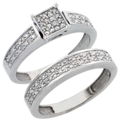 10k White Gold 2-Piece Diamond Engagement Ring Set, w/ 0.24 Carat Brilliant Cut Diamonds, 5/32 in. (4mm) wide