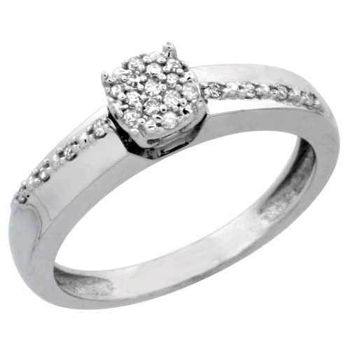 10k White Gold Diamond Engagement Ring, w/ 0.10 Carat Brilliant Cut Diamonds, 1/8 in. (3.5mm) wide