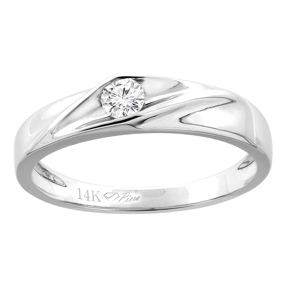 14K WHITE GOLD LADIES' SOLITAIRE DIAMOND WEDDING BAND 3 MM 0.11 CTTW, SIZES 5 - 10