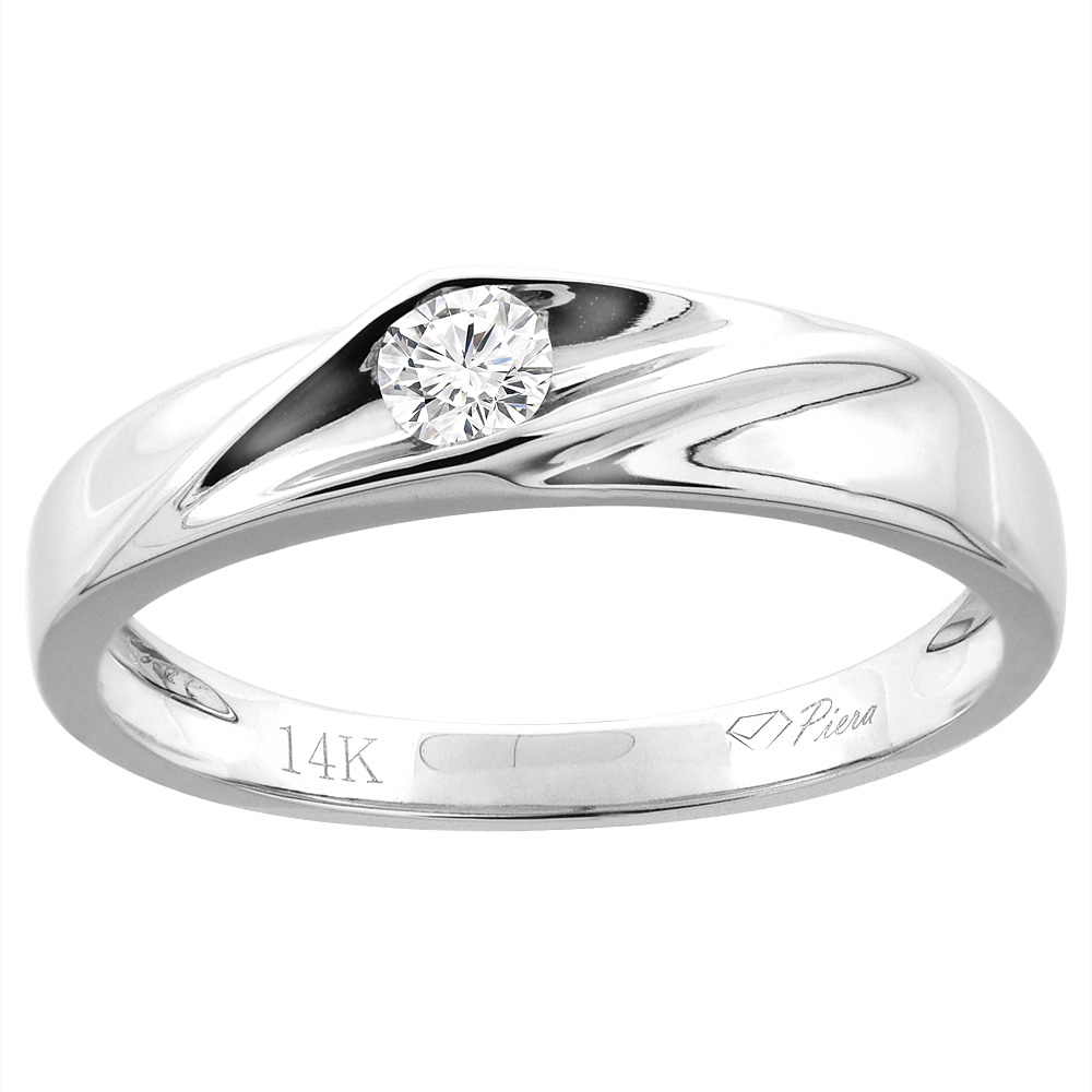 14K WHITE GOLD MEN'S SOLITAIRE DIAMOND WEDDING BAND 4 MM 0.17 CTTW, SIZES 8 - 14