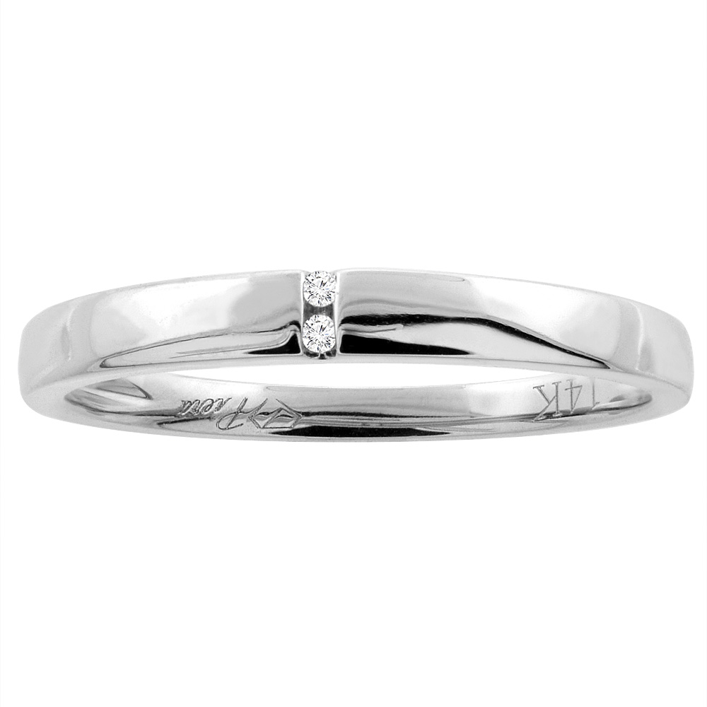14K WHITE GOLD LADIES' SOLITAIRE DIAMOND WEDDING BAND 2 MM 0.01 CTTW, SIZES 5 - 10