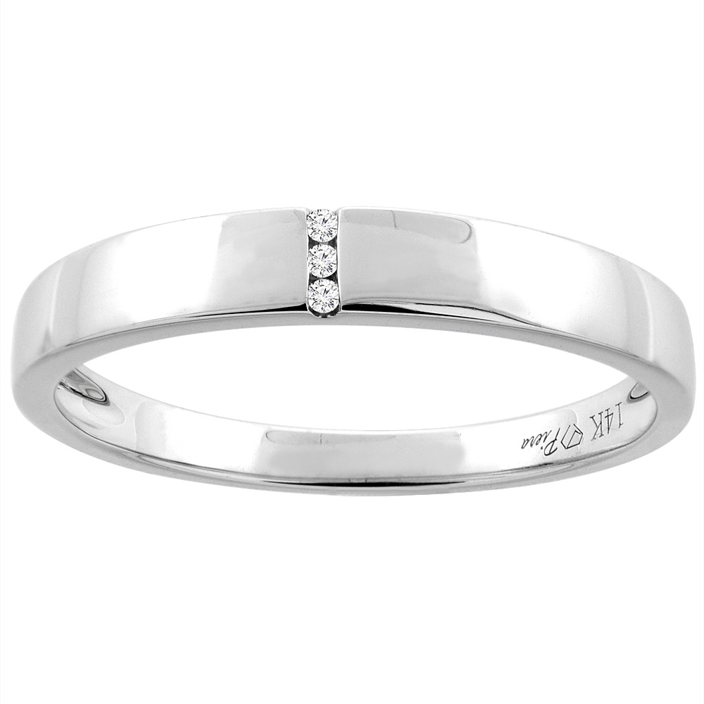 14K WHITE GOLD MEN'S SOLITAIRE DIAMOND WEDDING BAND 3.5 MM 0.01 CTTW, SIZES 8 - 14