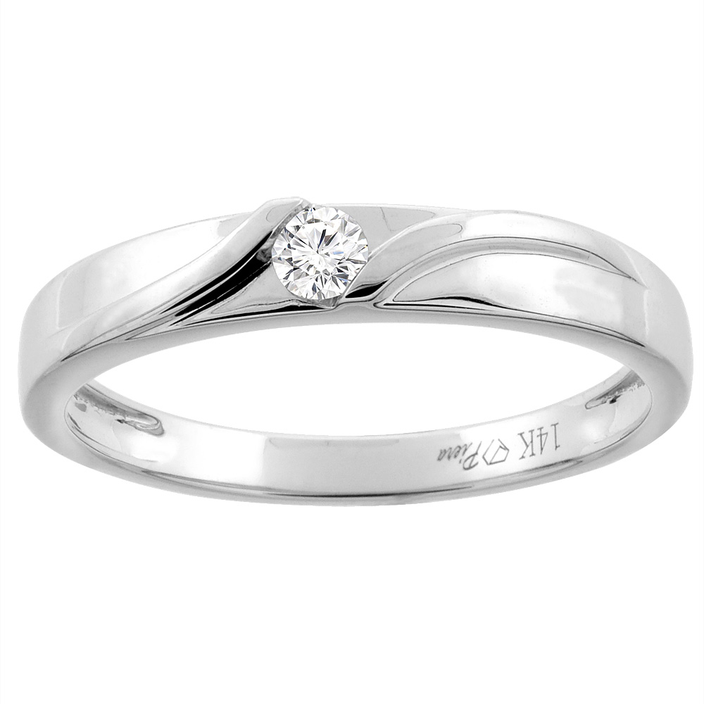 14K WHITE GOLD MEN'S DIAMOND WEDDING BAND 3.5 MM 0.11 CTTW, SIZES 8 - 14