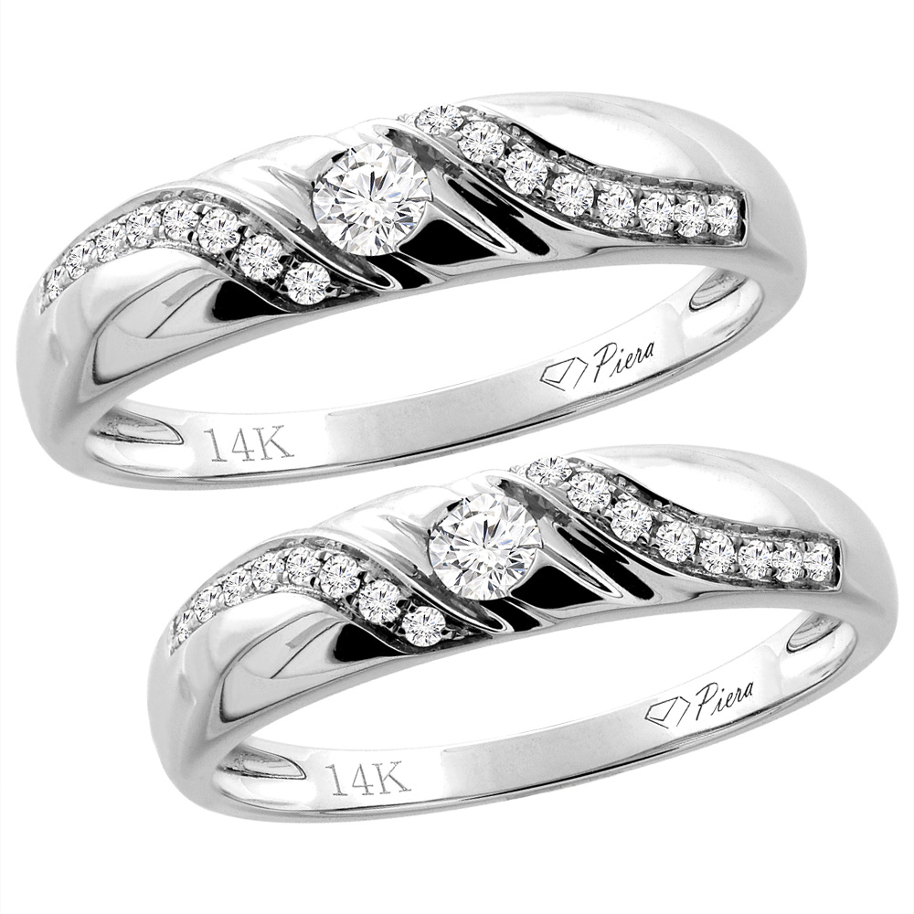 14K WHITE GOLD 2-PC DIAMOND WEDDING RING SET 5 MM HIS & 4 MM HERS, L 5-10, M 8-14 SIZES 5 - 10