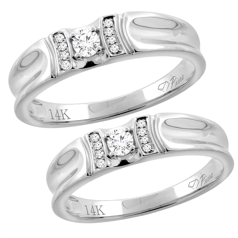 14K White Gold 2-pc Diamond Wedding Ring Set 5 mm His & 4 mm Hers, L 5-10, M 8-14 sizes 5 - 10