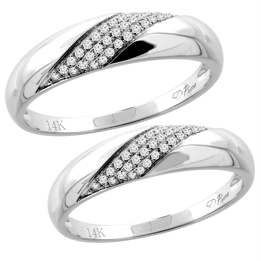 14K WHITE GOLD 2-PC DIAMOND WEDDING RING SET 5 MM HIS & 4 MM HERS, L 5-10, M 8-14 SIZES 5 - 10