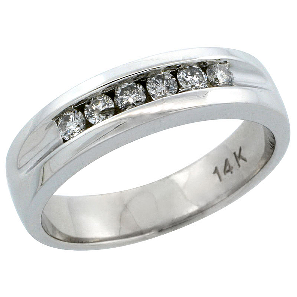 14k White Gold 6-Stone Men&#039;s Diamond Ring Band w/ 0.36 Carat Brilliant Cut Diamonds, 7/32 in. (5.5mm) wide