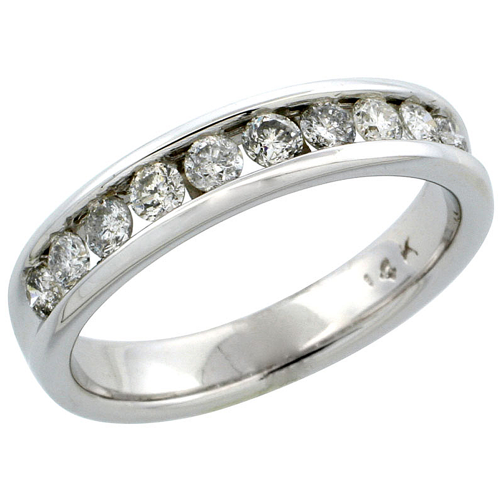 14k White Gold 10-Stone Men's Diamond Ring Band w/ 0.74 Carat Brilliant Cut Diamonds, 3/16 in. (5mm) wide
