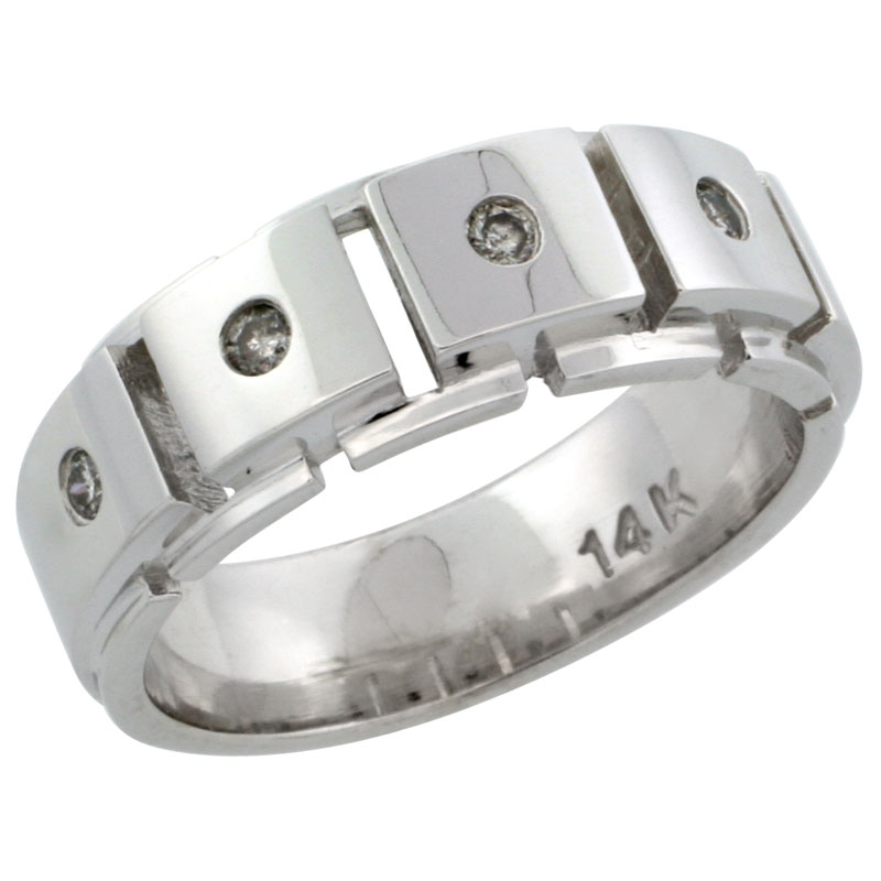 14k White Gold 5-Stone Ladies&#039; Diamond Ring Band w/ 0.13 Carat Brilliant Cut Diamonds, 9/32 in. (7mm) wide