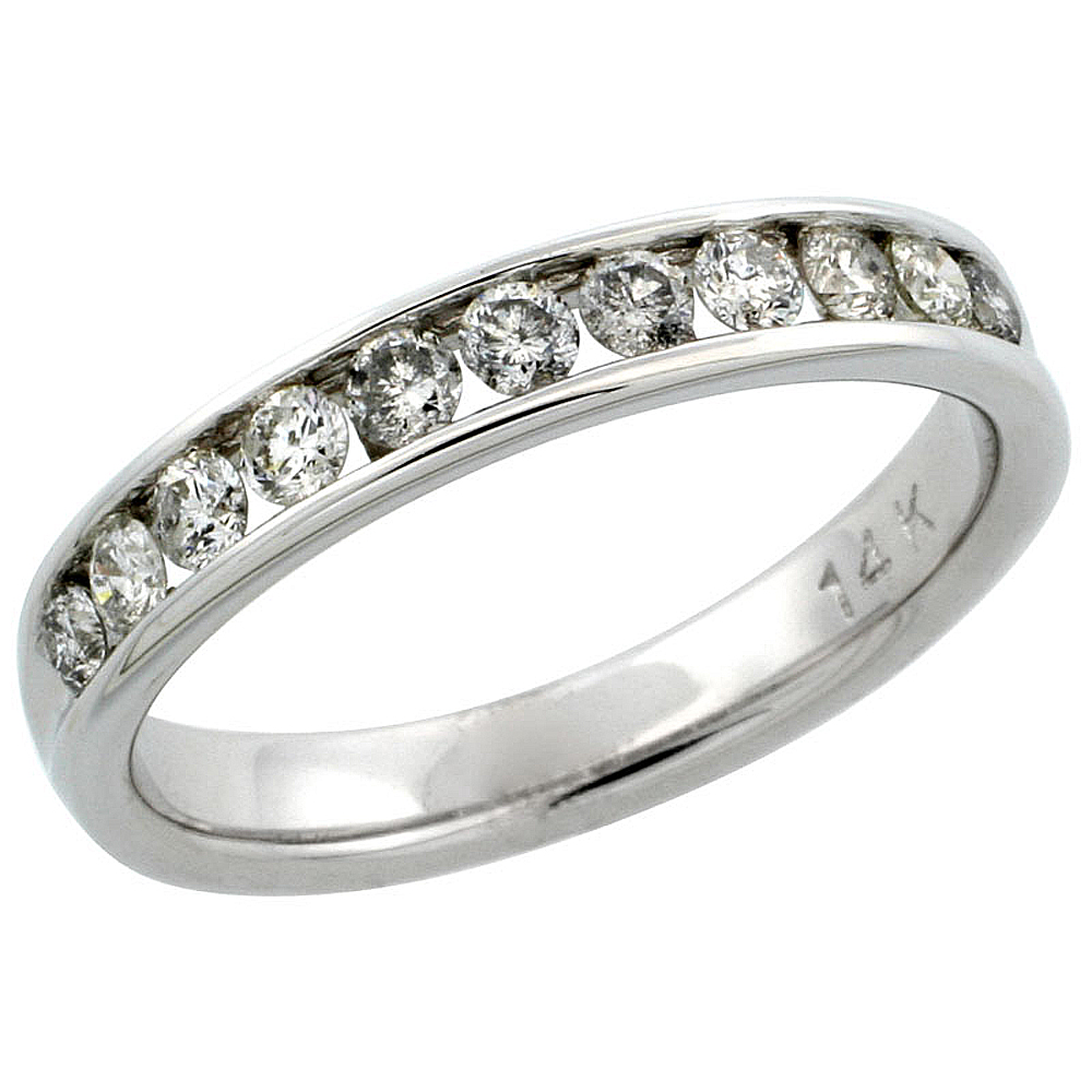 14k White Gold 11-Stone Men&#039;s Diamond Ring Band w/ 0.81 Carat Brilliant Cut Diamonds, 5/32 in. (4mm) wide