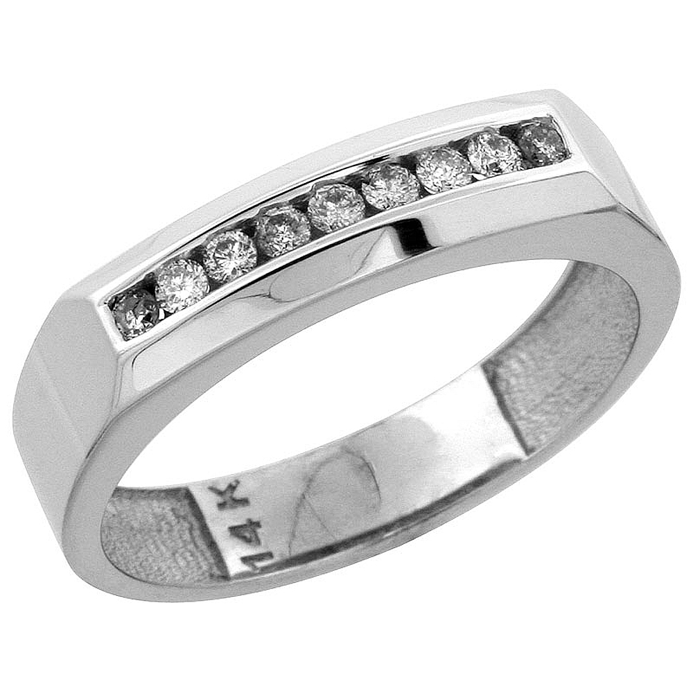 14k White Gold 9-Stone Men&#039;s Diamond Ring Band w/ 0.24 Carat Brilliant Cut Diamonds, 3/16 in. (5mm) wide