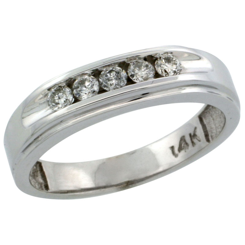14k White Gold 5-Stone Ladies&#039; Diamond Ring Band w/ 0.21 Carat Brilliant Cut Diamonds, 3/16 in. (5mm) wide