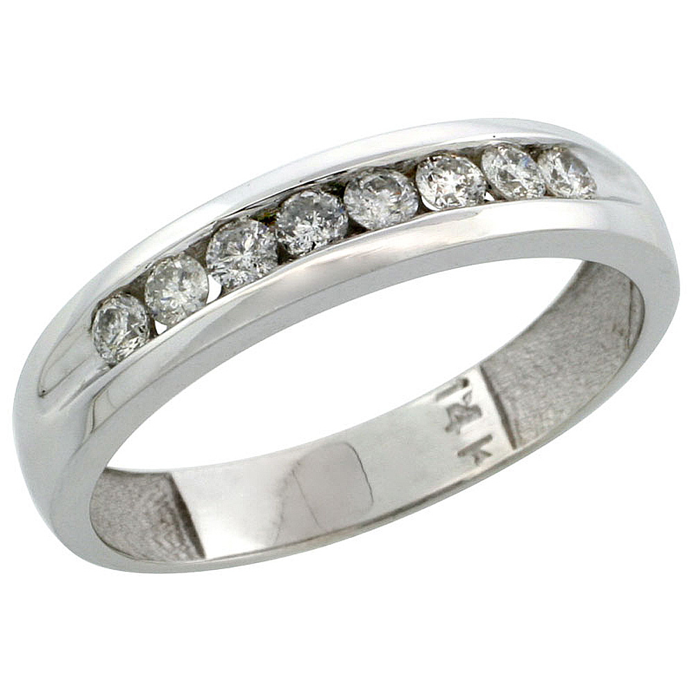 14k White Gold 8-Stone Men&#039;s Diamond Ring Band w/ 0.47 Carat Brilliant Cut Diamonds, 3/16 in. (5mm) wide