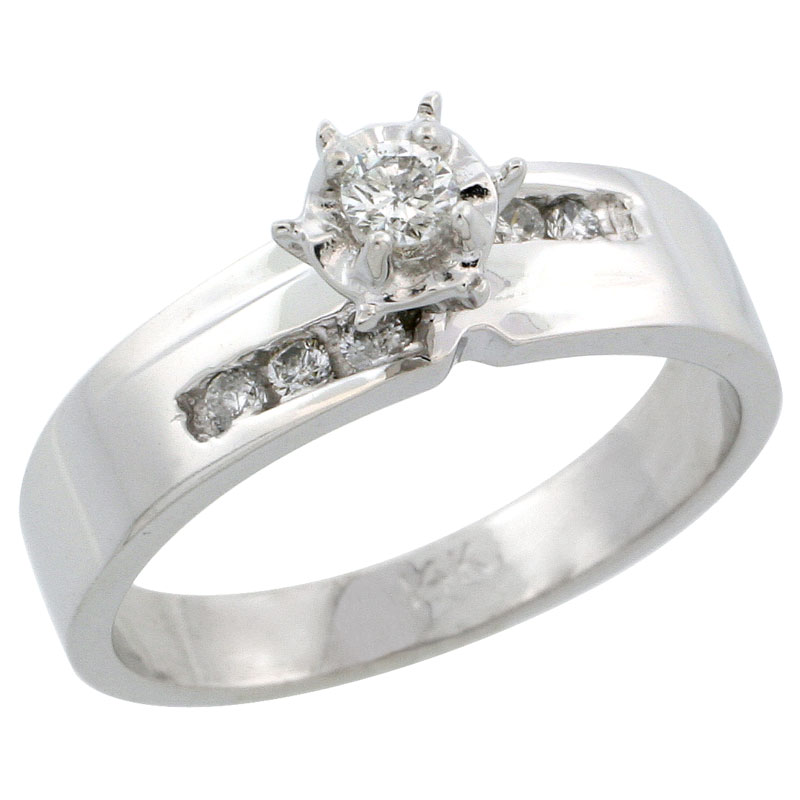 14k White Gold Diamond Engagement Ring w/ 0.18 Carat Brilliant Cut Diamonds, 3/16 in. (5mm) wide