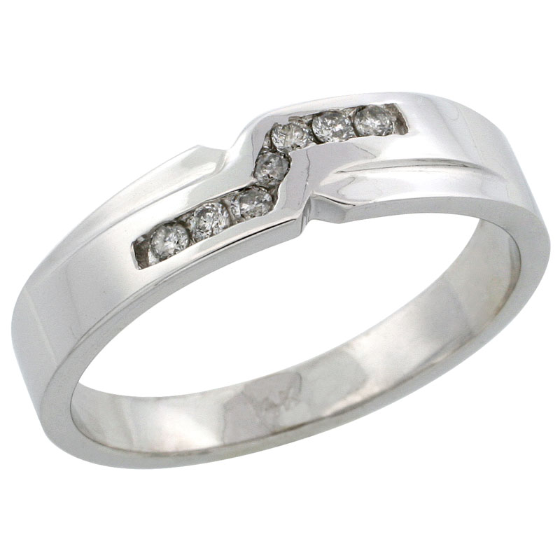 14k White Gold Men&#039;s Diamond Ring Band w/ 0.13 Carat Brilliant Cut Diamonds, 3/16 in. (5mm) wide
