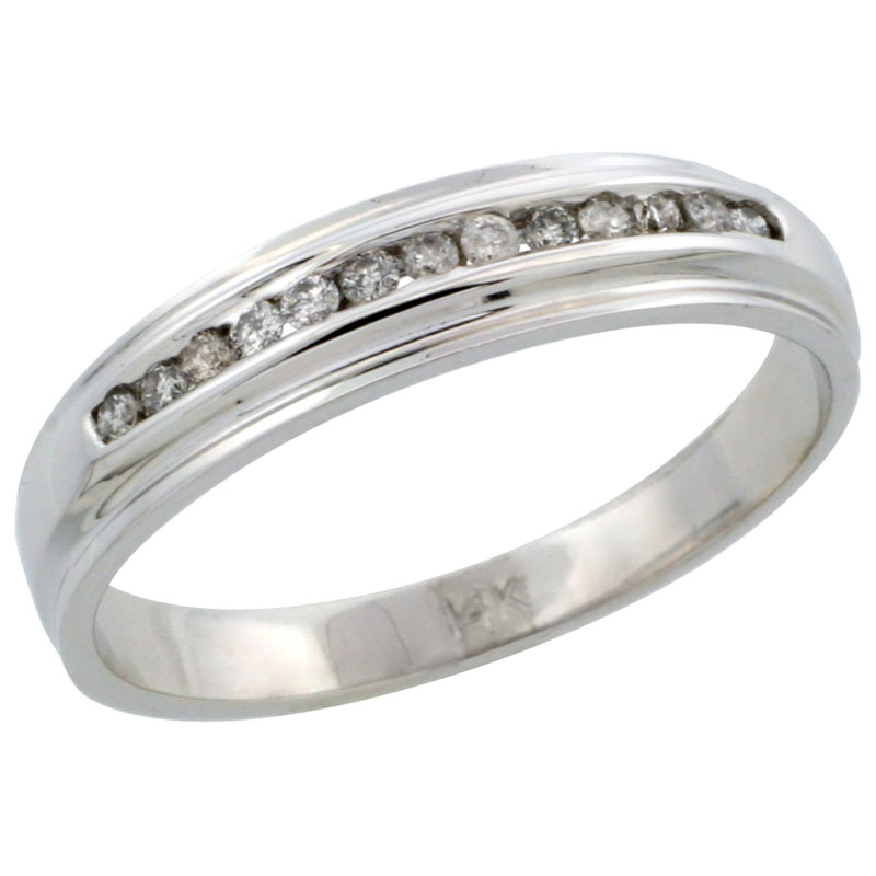 14k White Gold Men&#039;s Diamond Ring Band w/ 0.20 Carat Brilliant Cut Diamonds, 3/16 in. (5mm) wide