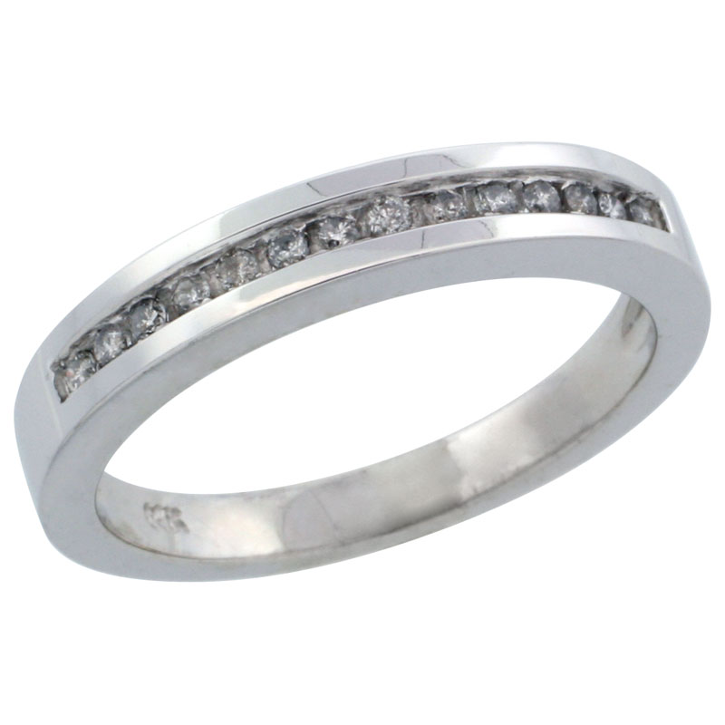 14k White Gold Ladies&#039; Diamond Ring Band w/ 0.14 Carat Brilliant Cut Diamonds, 1/8 in. (3mm) wide