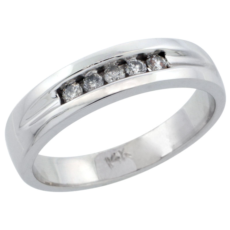14k White Gold Ladies&#039; Diamond Ring Band w/ 0.14 Carat Brilliant Cut Diamonds, 1/4 in. (6mm) wide