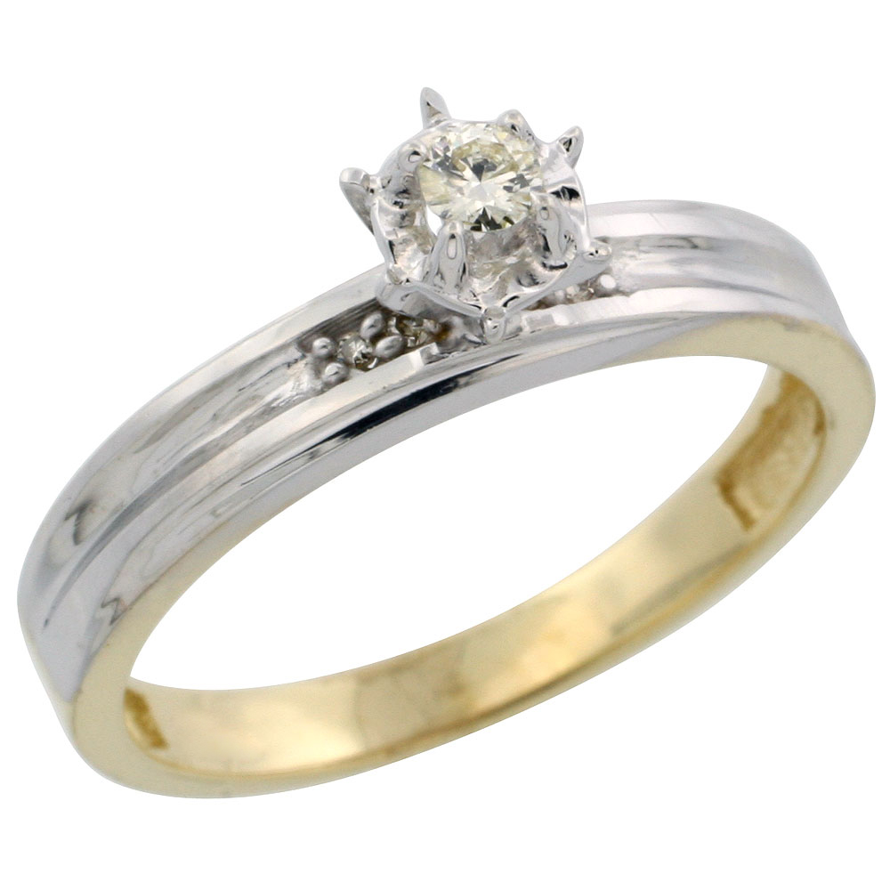 14k Gold Diamond Engagement Ring w/ Rhodium Accent, w/ 0.12 Carat Brilliant Cut Diamonds, 1/8 in. (3.5mm) wide