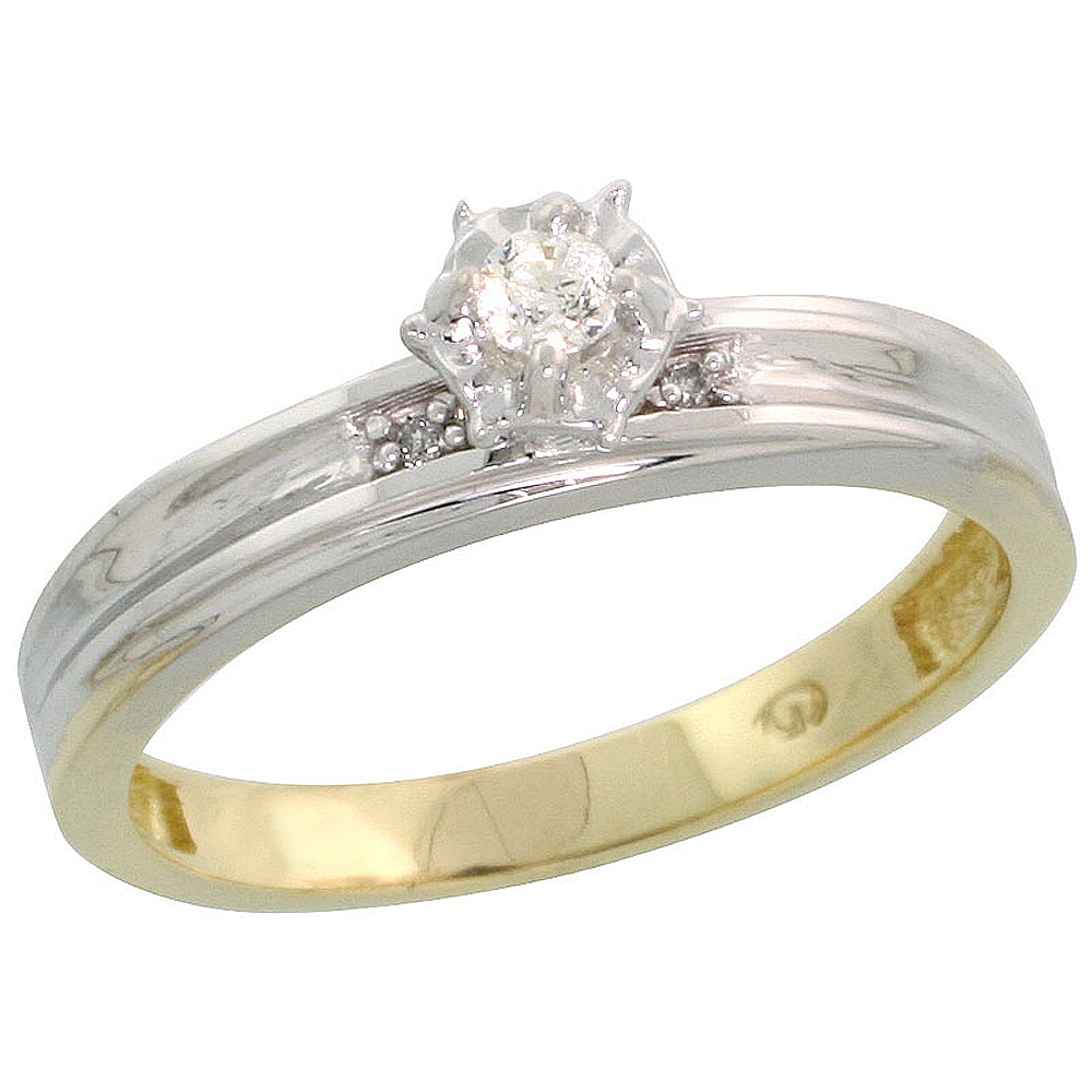 14k Gold Diamond Engagement Ring w/ Rhodium Accent, w/ 0.17 Carat Brilliant Cut Diamonds, 1/8 in. (3.5mm) wide