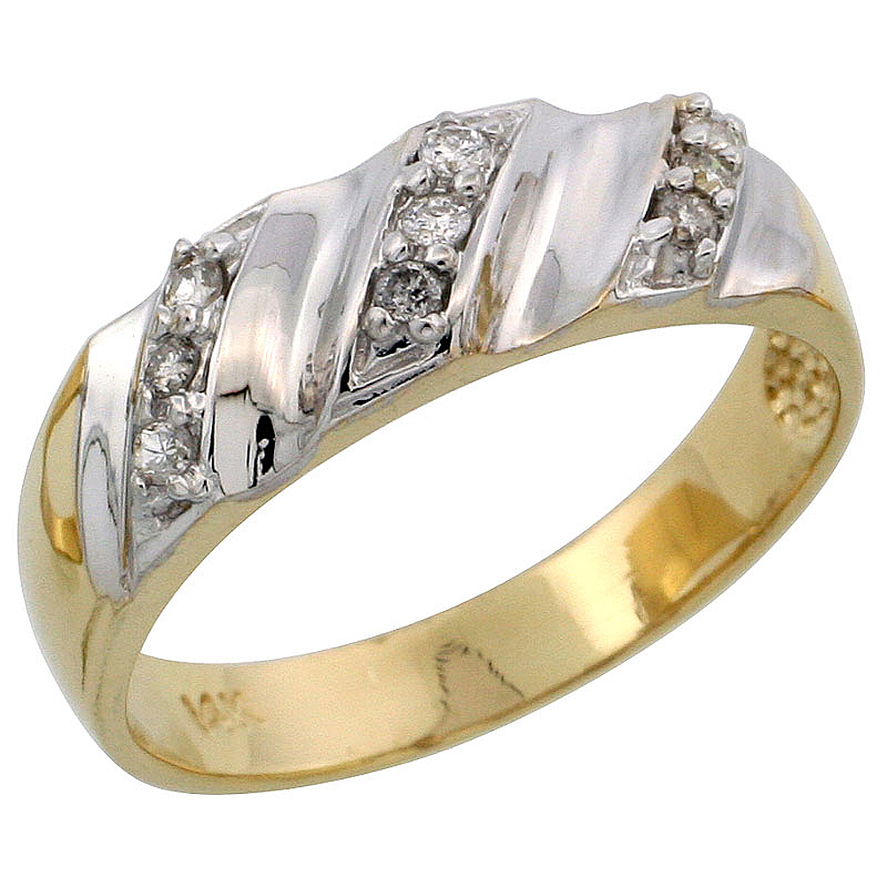 14k Gold Ladies&#039; Diamond Band w/ Rhodium Accent, w/ 0.14 Carat Brilliant Cut Diamonds, 1/4 in. (6mm) wide