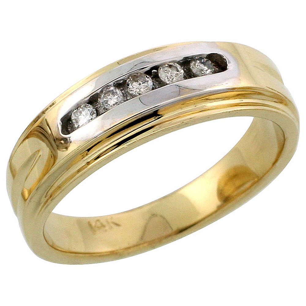 14k Gold Ladies&#039; Diamond Band w/ Rhodium Accent, w/ 0.10 Carat Brilliant Cut Diamonds, 1/4 in. (6mm) wide