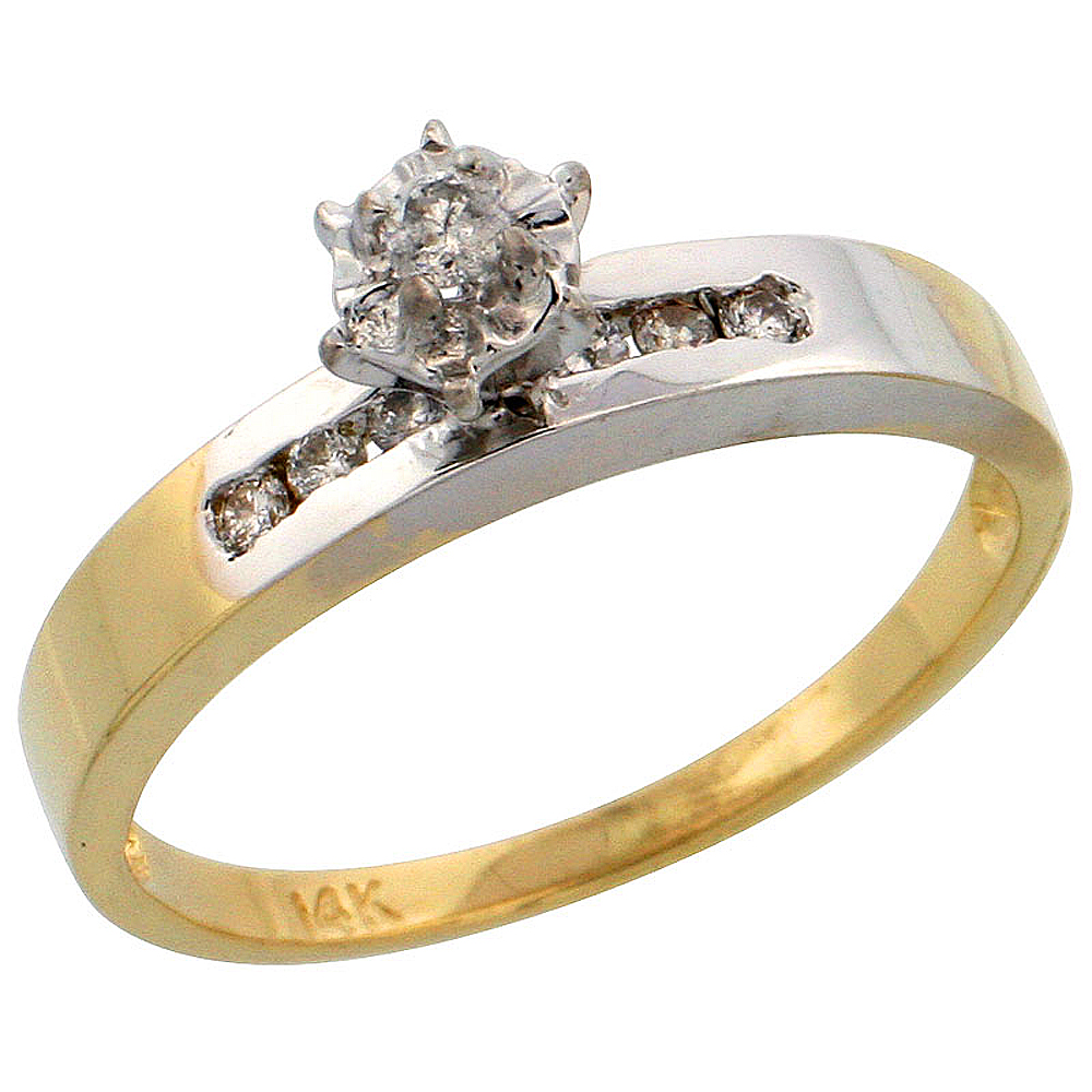 14k Gold Diamond Engagement Ring w/ Rhodium Accent, w/ 0.17 Carat Brilliant Cut Diamonds, 1/8 in. (3mm) wide
