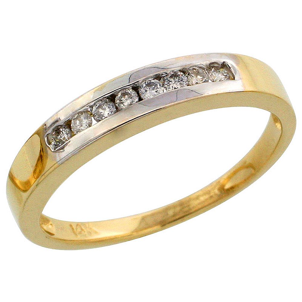 14k Gold Ladies&#039; Diamond Band w/ Rhodium Accent, w/ 0.14 Carat Brilliant Cut Diamonds, 1/8 in. (3mm) wide