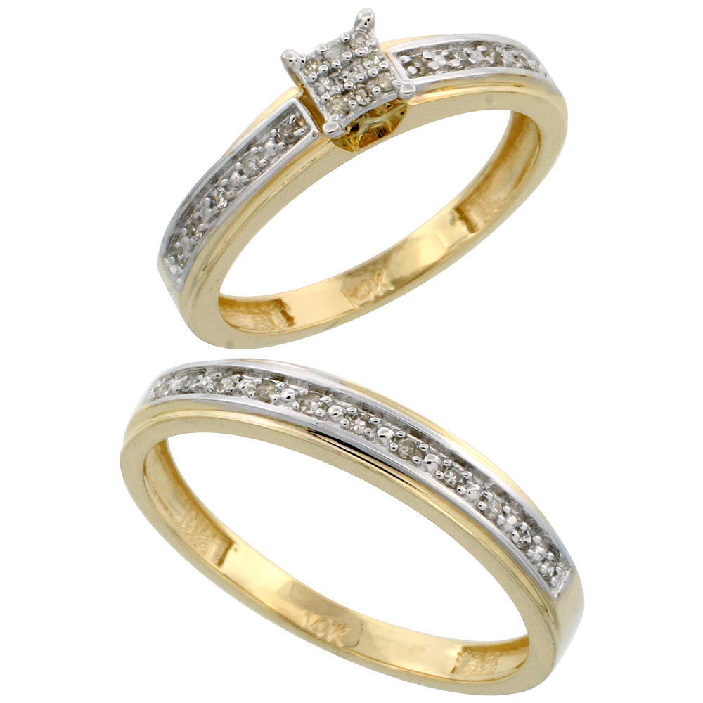 14k Gold 2-Piece Diamond Ring Set ( Engagement Ring &amp; Man&#039;s Wedding Band ), w/ 0.21 Carat Brilliant Cut Diamonds, ( 4mm; 4mm ) wide