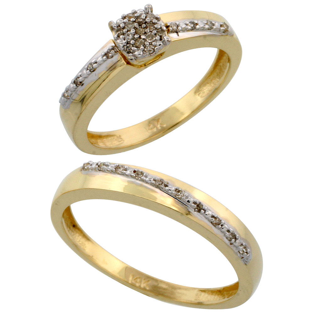 14k Gold 2-Piece Diamond Ring Set ( Engagement Ring &amp; Man&#039;s Wedding Band ), 0.22 Carat Brilliant Cut Diamonds, 1/8 in. (3.5mm) wide