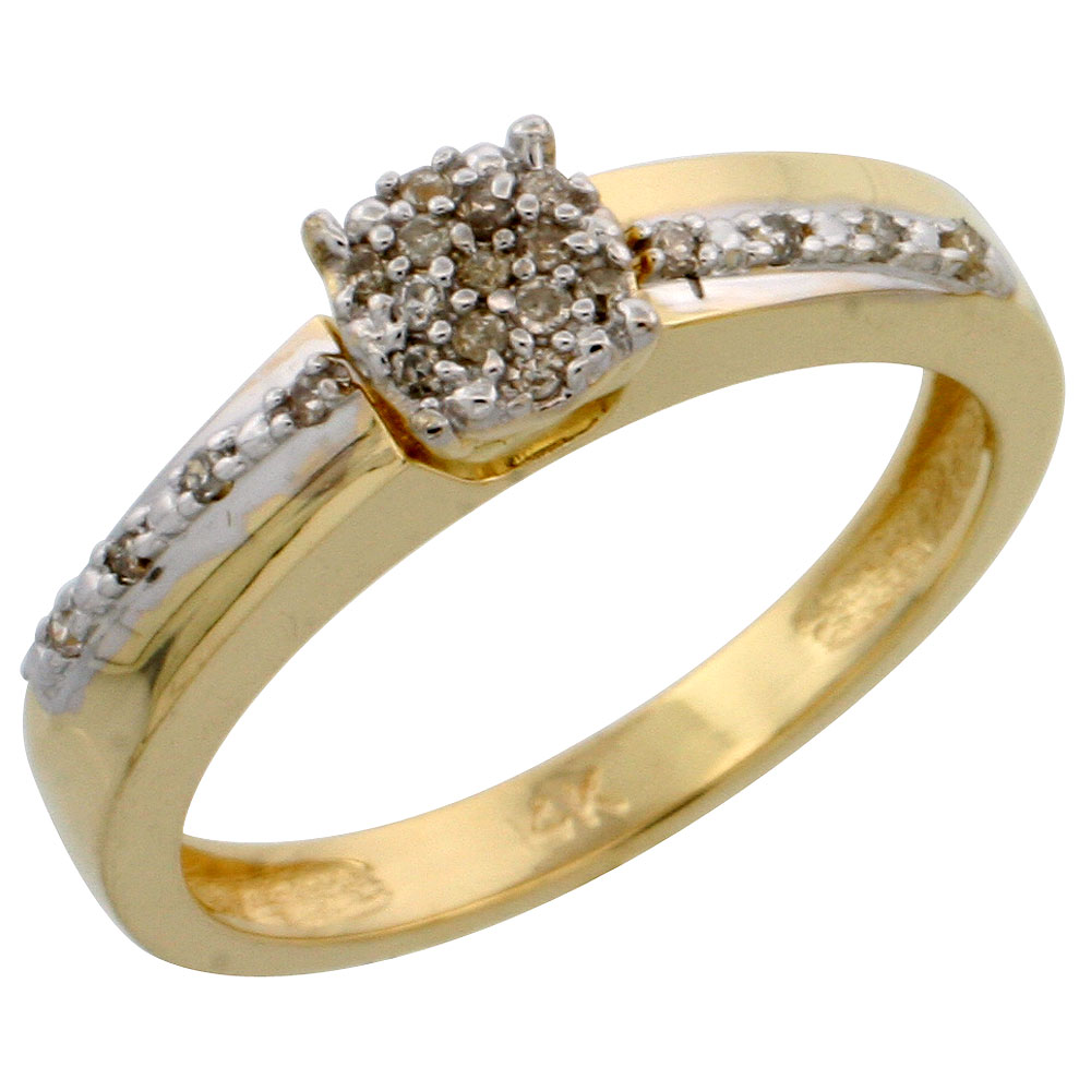 10k Gold Diamond Engagement Ring, w/ 0.10 Carat Brilliant Cut Diamonds, 1/8 in. (3.5mm) wide