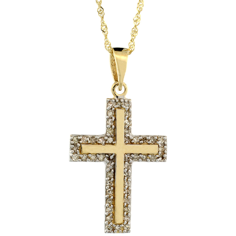 14k Gold 18 in. Chain & 7/8 in. (23mm) tall Diamond Latin Cross Pendant, w/ 0.28 Carat Brilliant Cut Diamonds