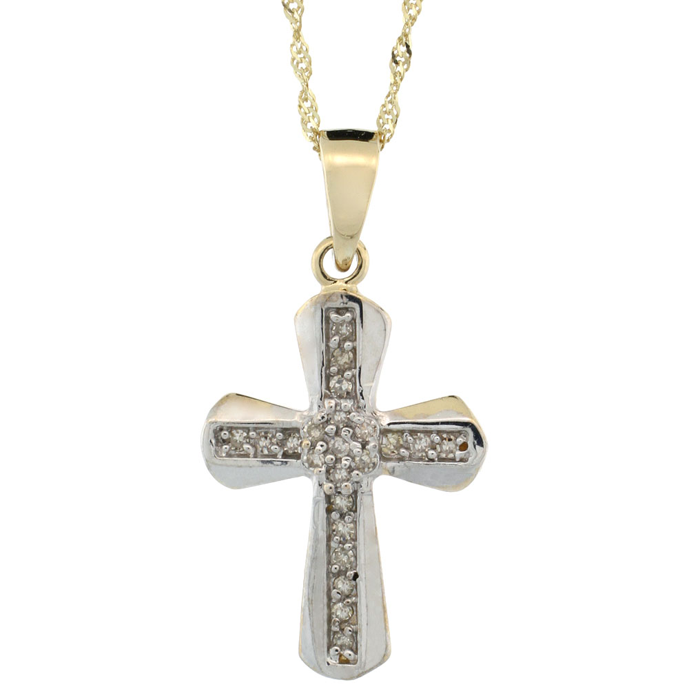 14k Gold 18 in. Chain & 13/16 in. (21mm) tall Diamond Clustered Cross Pendant, w/ 0.14 Carat Brilliant Cut Diamonds