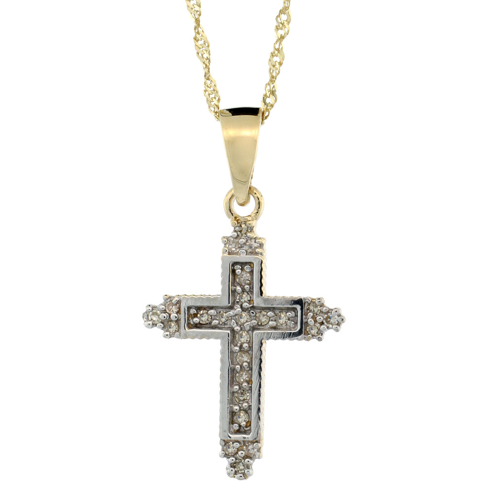 14k Gold 18 in. Chain & 3/4 in. (19mm) tall Tiny Diamond Fleury Cross Pendant, w/ 0.15 Carat Brilliant Cut Diamonds