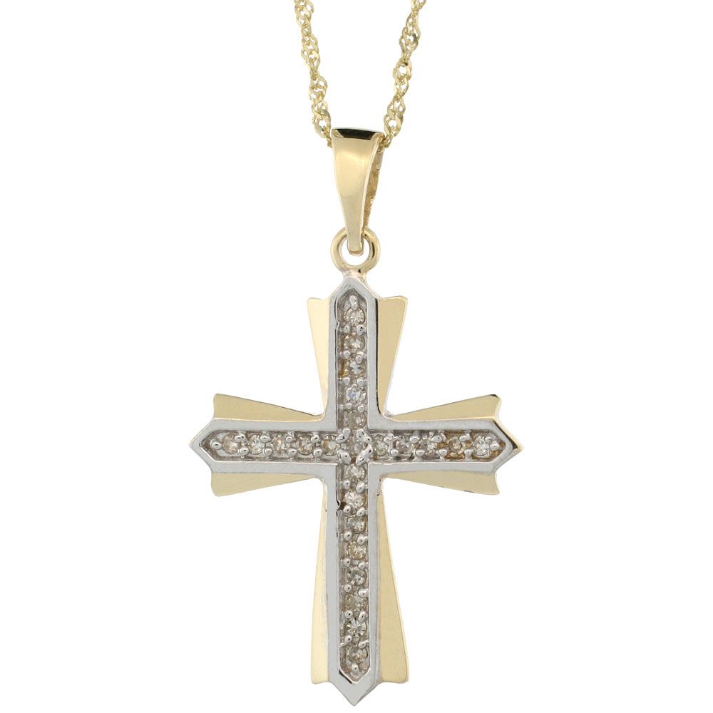 14k Gold 18 in. Chain & 1 in. (25mm) tall Diamond Cross Patonce Pendant, w/ 0.15 Carat Brilliant Cut Diamonds