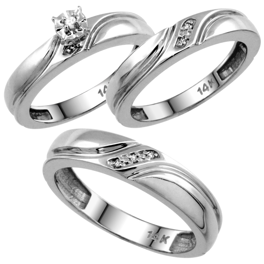 14k White Gold Diamond Engagement Ring w/ 0.03 Carat Brilliant Cut Diamonds, 5/32 in. (4mm) wide