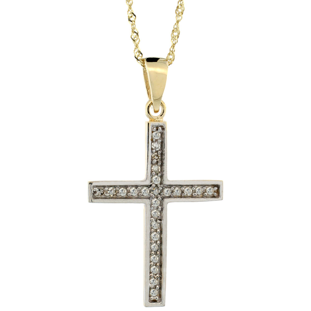 14k Gold 18 in. Chain &amp; 15/16 in. (24mm) tall Diamond Latin Cross Pendant, w/ 0.15 Carat Brilliant Cut Diamonds