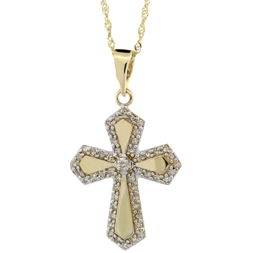 14k Gold 18 in. Chain &amp; 7/8 in. (22mm) tall Diamond Gothic Cross Pendant, w/ 0.31 Carat Brilliant Cut Diamonds