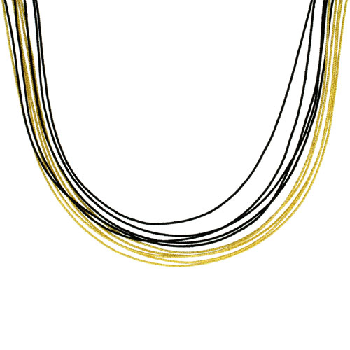 Japanese Silk Necklace 10 Strand Black &amp; Yellow, Sterling Silver Clasp, 18 inch